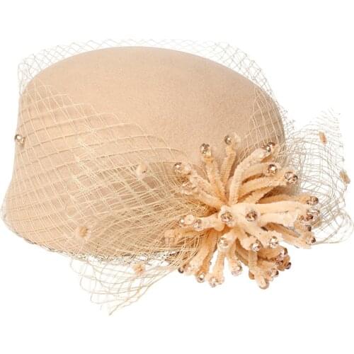 H3527 Women Fedoras Hat Mesh Yarn Elegant Wool Party Church Cap Lady Fall Winter British Rerto High Quality Fashion Korean Hats