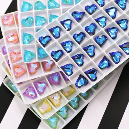 K9 glass pointback rhinestones 12x13mm Heart shape crystal strass glue on rhinestone for nail shoes bags Hair clip