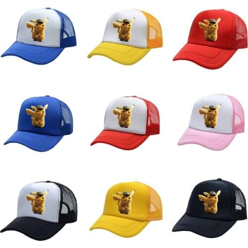Pokemon Pikachu Boys and Girls Hats Adjustable Cartoon Caps Four Seasons Sponge Mesh Mesh Mesh Sun Hats Outdoor Essentials Gifts
