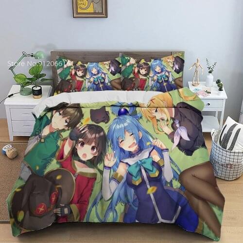 Konosuba 2/3pcs Bed Comforter Anime Duvet Cover For Adult Teens Cartoon Witch King Bed Covers Size Queen Size Home Textiles