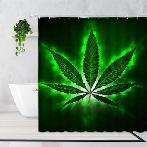 Creative Green Leaf Plant Shower Curtain Color Pattern Flower Black Background Bathroom Decoration Waterproof Machine Washable