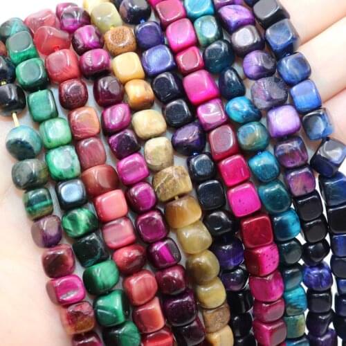 6-8mm Natural Colorful Tiger Eye Stone Square Cube Loose Spacer Beads For Jewelry Making DIY Necklace Bracelet Accessories