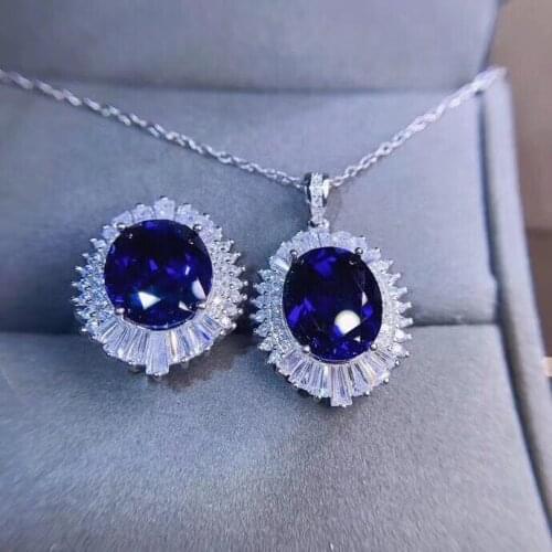 The Best Wedding Gift New Arrive Natural and Real Sapphire Set 925 Sterling Silver,1pc Sapphire Ring,1pc Sapphire Pendant