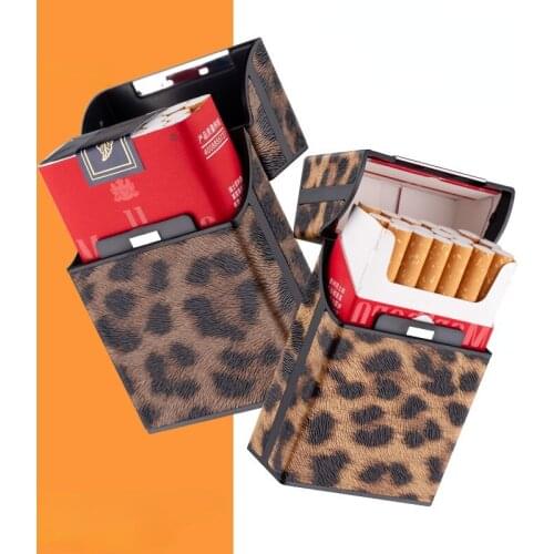 Leopard Fashion Leather Cigarette Box for Men Woman 20 PCS Cigarette Cases Moisture-proof Box Button Design Smoking Accessories
