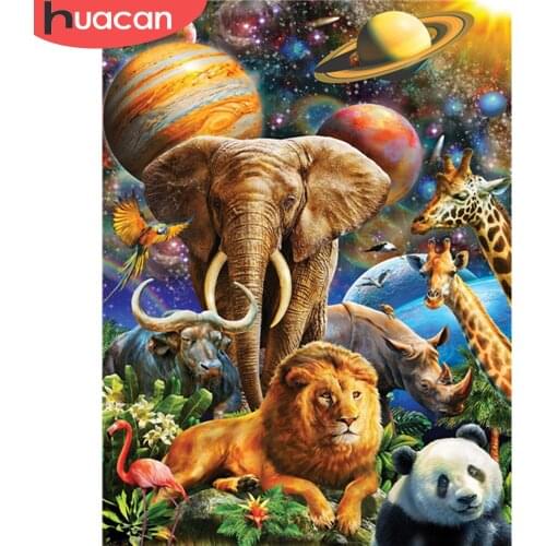 HUACAN Diamond Painting Kit Outer Space Animal 5D DIY Diamond Embroidery Lion Elephant Rhinestones Mosaic Decor For Home