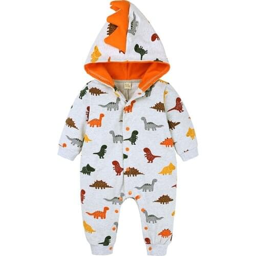 Cartoon 3D Dinosaur Baby Boy Clothes Warm Cotton Long Sleeve Hooded Baby Romper Spring Autumn Toddler Newborn Clothing
