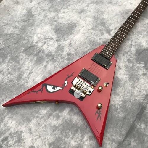 Custom store custom electric guitar, red, new double shake, printed birds eye, gold hardware, customizable logo.Free shipping