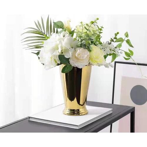 Modern Ceramic Golden Flower Vase Plant Pots Retro Decor Nordic Home Decoration Accessories for Living Room Wedding Centerpiece