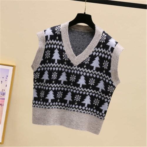 Christmas Vintage Chic All-match Sleeveless Knitted Vest for Ladies Elegant Arygle All-match Pullovers Winter Vests for Ladies
