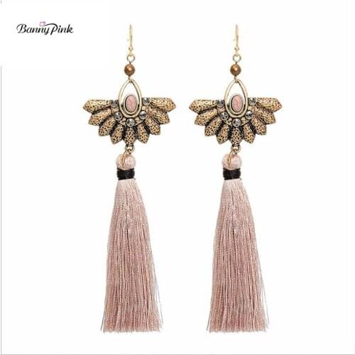 Banny Pink Bohemia Metal Geo Pendant Earrings For Women Ethnic Long Tassel Dangle Earrings Vintage Statement Fringe Drop Earring