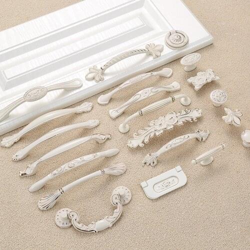 Ivory White Handle Door Handle Cabinet Drawer Zinc Alloy European Modern Simple Single Hole Round Furniture Hardware