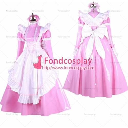 Lockable-Sissy maid PVC dress pink Uniform cosplay costume Tailor-made[G1649]