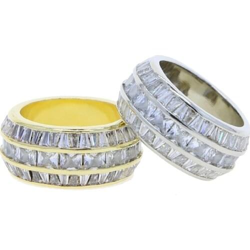 Wide band Mens ring with White Square Zircon Full Crystal Rings For Women Men Hip Hop Engagement Ring Jewelry Wholesale