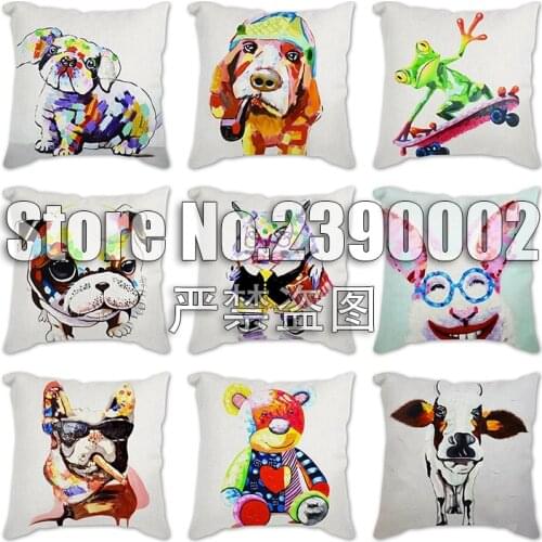 Watercolor dog frog zebra Cushion Covers animals Cushion Cover Home Decorative Linen Throw Pillows Case for Sofa Car Pillowcase