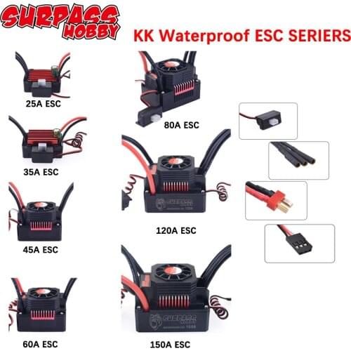 SURPASS HOBBY Waterproof ESC 150A 120A KK Speed Controller 35A 45A 60A 80A for 1/8 1/10 1/12 RC Monster Redcat Volcano Buggy