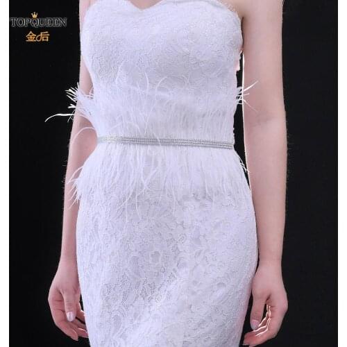 TOPQUEEN S496 New Arrival Sash Belt White Feather Womens Formal Belts Wide Wedding Belt Xinfangxiu Bridal Wedding Dress Sash
