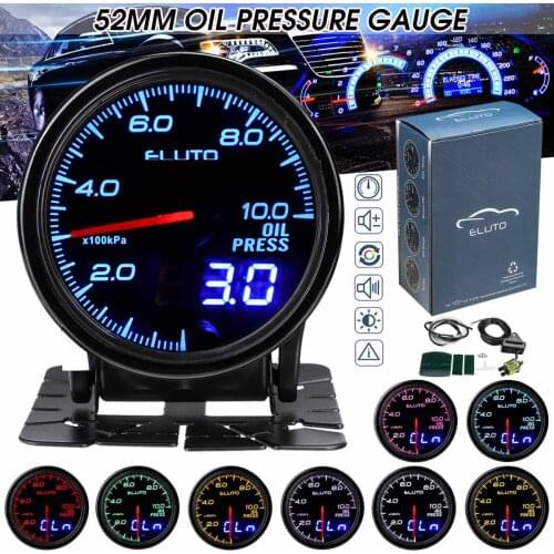 Eluto Universal 12V 2 Inch 52mm With Sensor Car Meter Oil Pressure Gauge BAR 10 Color LED Digital & Indicator Pin Double Display