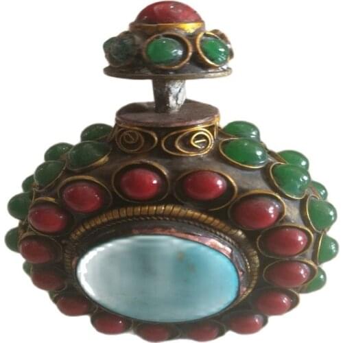 Vintage Handmade Tibetan Turquoise Coral Beads inlay Snuff Bottle