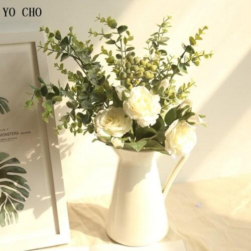 YO CHO Big Bunch Silk Roses Artificial Flowers Bundle Wedding Flowers Bride Bouquet Table Arrangement Home Decor Fake Flowers