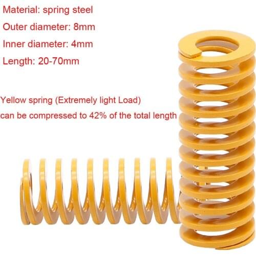 Yellow Extremely Light Load Press Compression Spring Loading Die Mold Spring Outer Dia 8mm x Inner Dia 4mm x Length 20-75mm