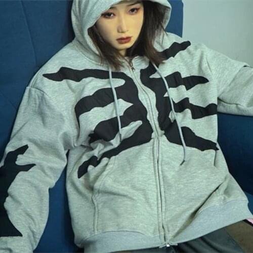 Y2k New Gothic Plus Size Hoodies Women Fashion Vintage 90s Zipper Printing Long Sleeve 2021 Harajuku Teens Sweatshirt Clothes