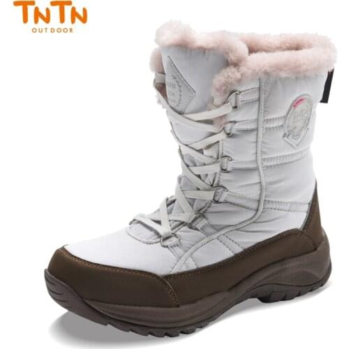 TNTN Women Outdoor Shoes Winter Snow Hiking Boots Wool Snowy Warm Velvet Female Waterproof Shoes Cotton Boots For Men