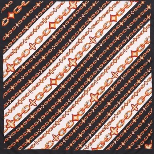 POBING 100% Silk Scarf Women 2017 Spain Chain Silk Foulard Square Scarves Office Lady Bandana Twill Shawls Female Neckerchief