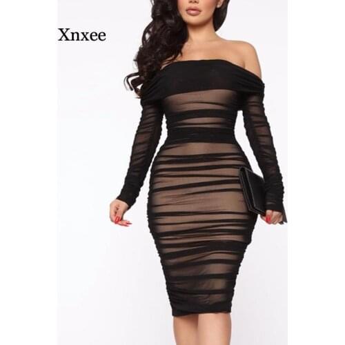 Summer Womens Mesh Tight Dress Dress Open Back Double Layer Sexy Dress Elegant Office Off-The-Shoulder Club Night Party Dress