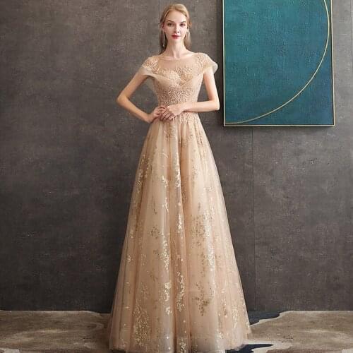 Fashion New Sweet Evening Dress Sequins Appliques Romantic Long Formal Gowns Vestido De Noche