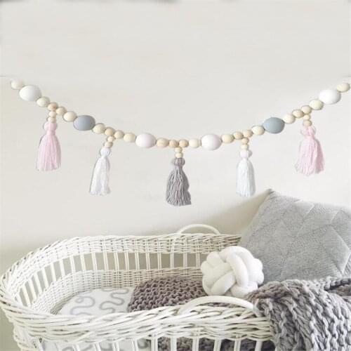 1M Nordic Kid Baby Room Yarn and Bead Garland Hanging with Tassel Pearl Decor Props For Kids Room Best Gift Giving Tent Ornament