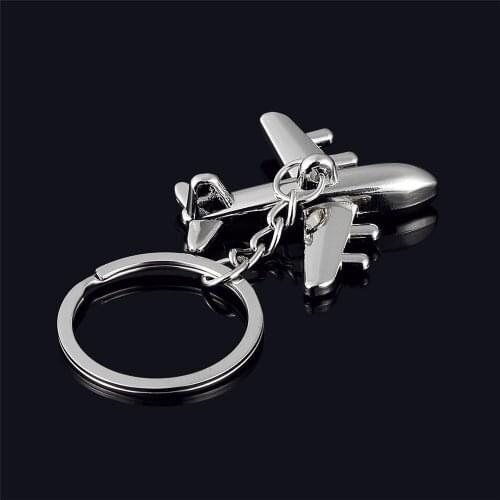 1PC Cute Silver Keychain Classic 3D Simulation Model airplane plane Keychain Key Chain Ring Keyring Creative Cute Metal Keyring