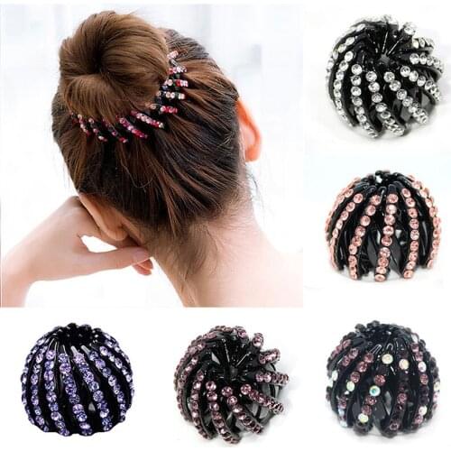 5 Colors 1PC Fashion Crystal Birds Nest Hair Clips Headwear Woman Hair Ponytail Holder Curler Roller Headwear Hair Device Girls