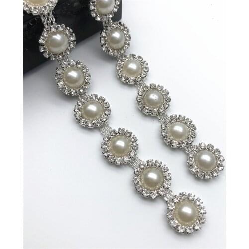 10Yards Pearls Rhinestone Chains Crystal Appliques Stones Patch Strass Sparkle Trim