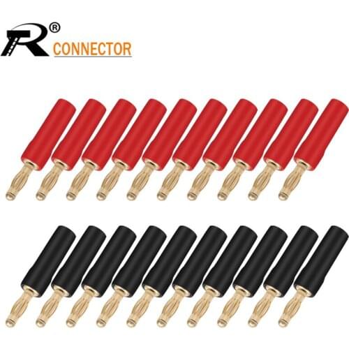 20pcs/10pairs Soft Plastic Shell 4mm Banana Plugs Amplifier Speaker Jack Gold-plated Banana Connector Free Soldering Brass Plug
