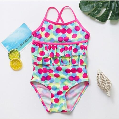 2021 new childrens swimsuit girls one-piece color polka dot swimsuit XYY-112