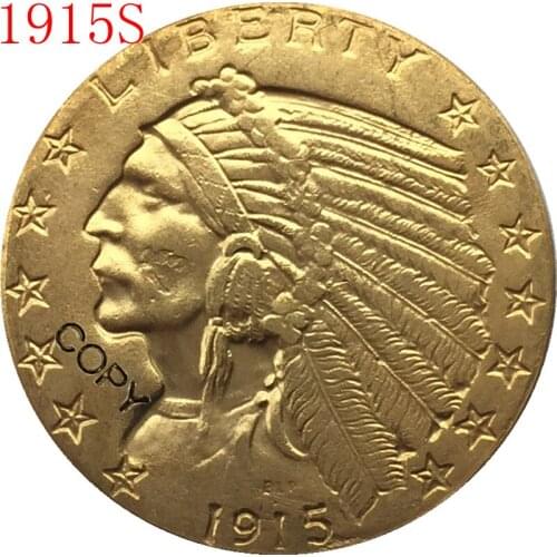 24-K gold plated 1915-S $5 GOLD Indian Half Eagle Coin Copy