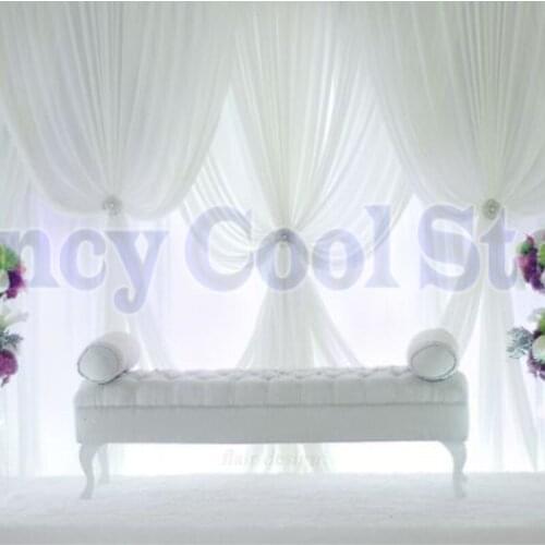 3 layers pure white Luxury Wedding Backdrop stage drapes with swags