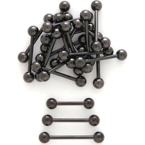 50pcs Body Jewelry-All Black Titanium Tongue Ring Bar Barbells 14G~1.6mm Nipple Ear Bar Body piercing Jewelry Straight Barbells