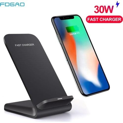 FDGAO 30W Qi Wireless Charger Stand for iPhone 12 11 XS XR X 8 Wireless Fast Charging Station for Samsung S10 S20 Phone Charger