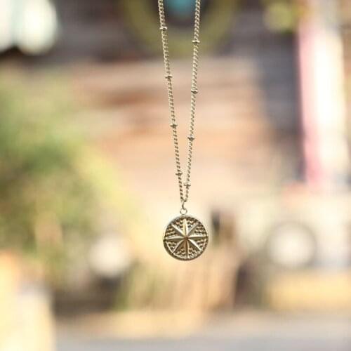 Creative Trendy Round Pendant Carving Solid Star Necklace For Women gold-plated 42cm Beads Chain Choker Holiday Gift Jewelry
