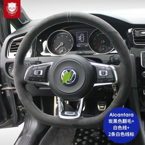 Real Alcantara steering wheel cover for VW Volkswagen Golf 7 gti Lamando Sagitar Magotan Tiguan suede Grip Cover car accessories