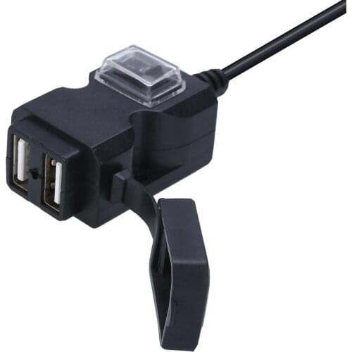 Dual USB Ports Waterproof Motorcycle Handlebar Charger Adapter Power Supply Socket with Switch On/Off +Mounts 5V 1A/2.1A