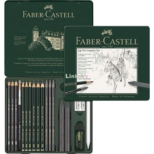 Faber-Castell 19 Pcs Pitt Graphite Tin Set,112973,Die 16 unterschiedlichen Hartegrade reichen vom zarten Grauton bis zum tiefen