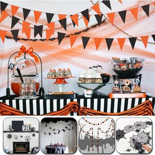 Halloween Banner Garland Door Wall Hanging Ornament Kids Favors Cartoon Witch Bat Ghost Design Party Decoration Halloween Props