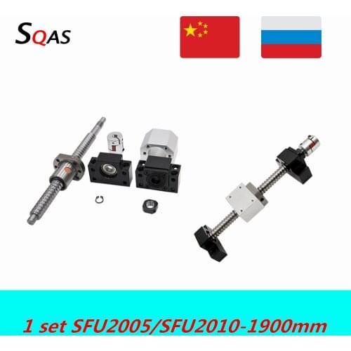 Ball screw kit 1900mm SFU2005 SFU2010 ball screw end machined with BK15 BF15 +single nut +nut holder+coupling for cnc part