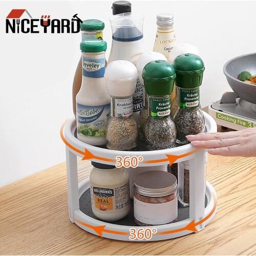 NICEYARD Kitchen Rotating Organizer Turntable Condiment Storage Rack 2 Tier Tray Round Shelf Spice Rack Pantry Cabinet