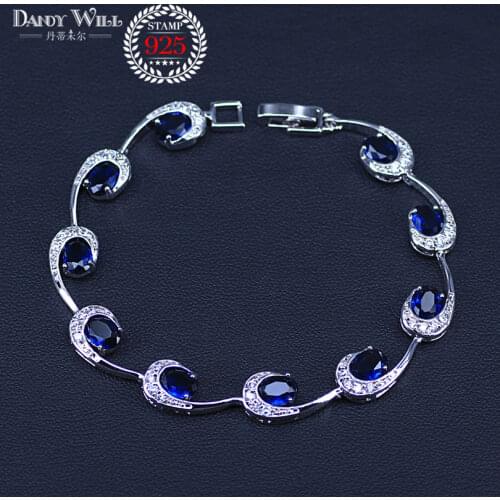 ? Square New Fashion Ladies Accessories silver color Women Navy Blue Crystal Chain Bracelets Bangles With Zircon Stone