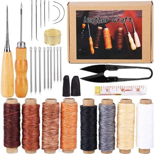LMDZ Leather Repair Tool with 8 Color Waxed Thread (A Total of 440 Yards) and Large-Eye Stitching Needles for Beginner