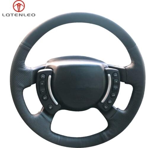 LQTENLEO Black Genuine Leather Suede Car Steering Wheel Cover For Land Rover Range Rover 2003 2004 2005 2006 2007 2008 2009-2012