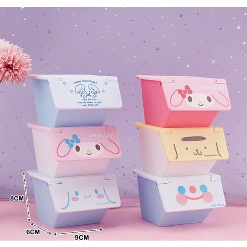 Mini Makeup Box Cute Desktop Superimposed Drawer Storage Box Clamshell Bins Pattern Kawaii Smiley Keys Storage Bins
